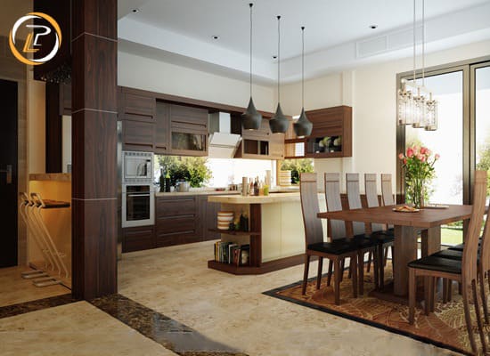 Mẫu nội thất phòng bếp gỗ tự nhiên cho biệt thự khẳng định “gu” gia chủ 