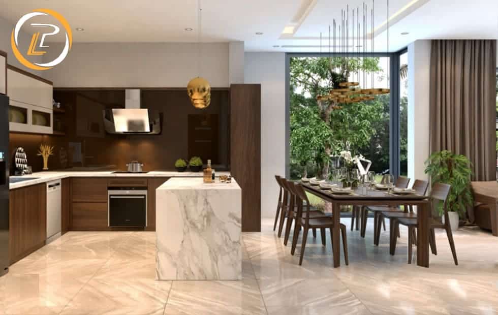Mẫu nội thất phòng bếp gỗ tự nhiên hiện đại tối ưu không gian