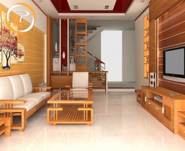 Mẫu nội thất phòng khách gỗ tự nhiên tại Hà Nội đẹp sang hút mắt