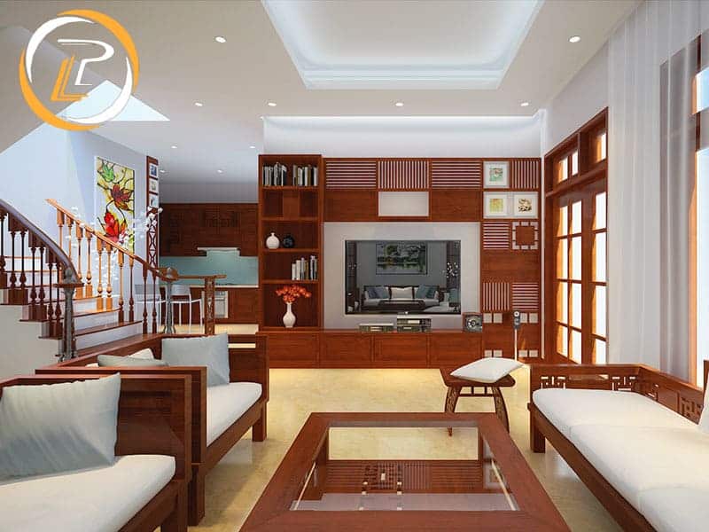 Mẫu nội thất phòng khách gỗ tự nhiên giá rẻ đẹp hút mắt