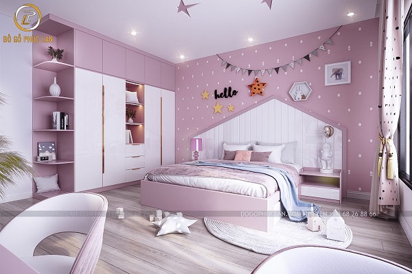 Mẫu nội thất phòng ngủ màu hồng cho bé gái đẹp