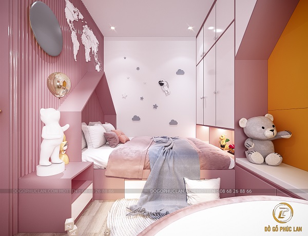 Nội thất phòng ngủ màu hồng cho bé gái