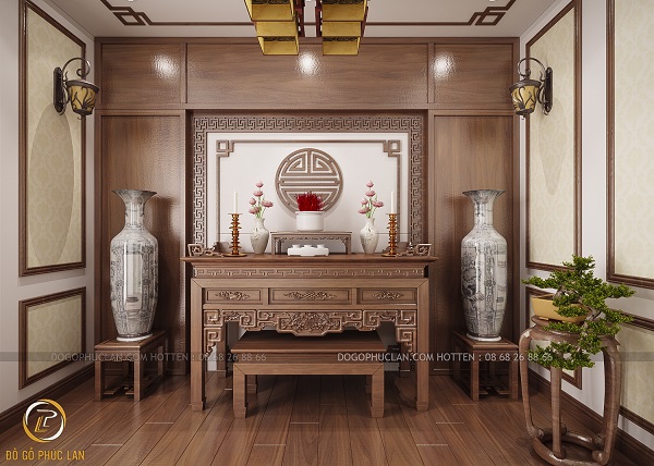 Mẫu nội thất phòng thờ gỗ tự nhiên đẹp, chuẩn phong thủy – xem ngay!