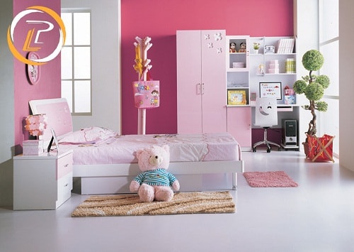 Phòng ngủ bé gái màu hồng trắng đẹp mãn nhãn